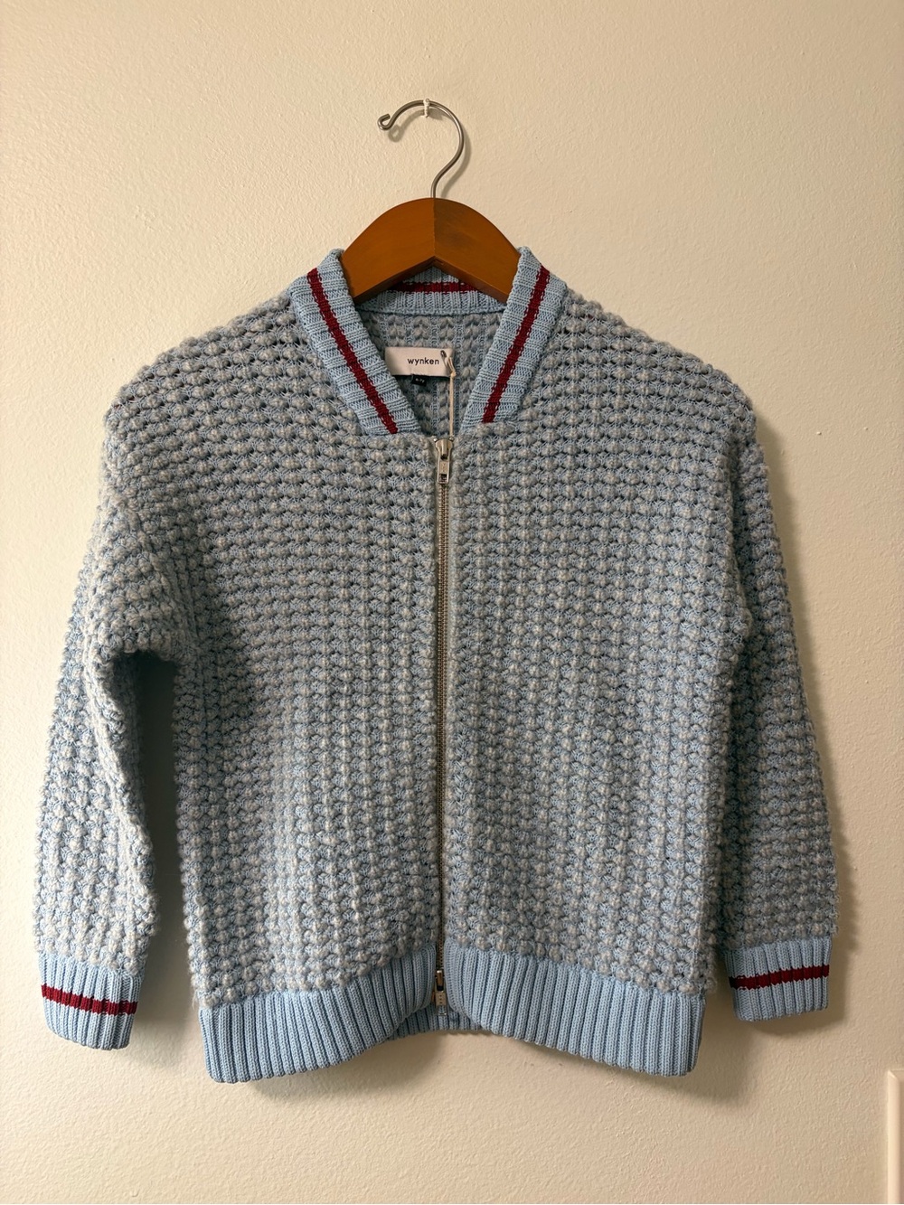 Wynken Light Blue Knit Zip-Up Kids Jacket Size 6-7